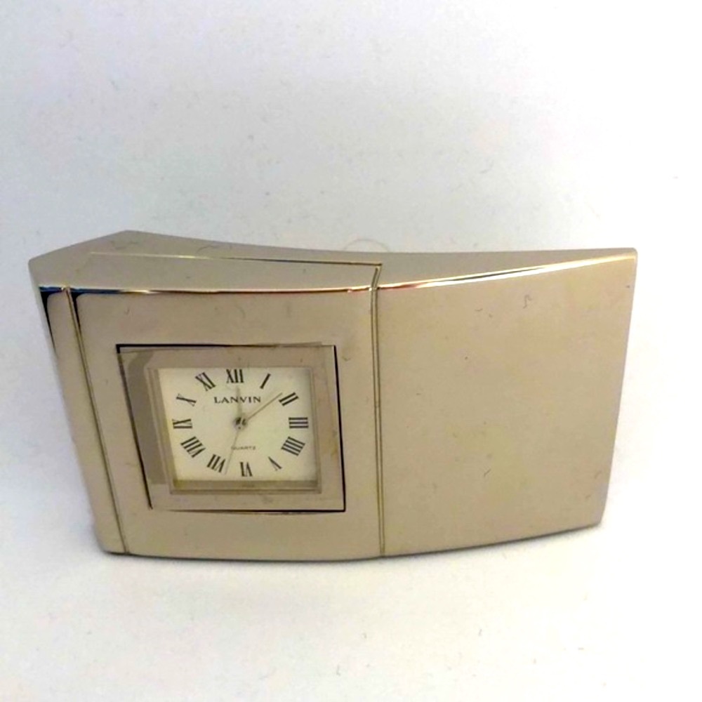 LANVIN vintage polished stainless steel desk clock